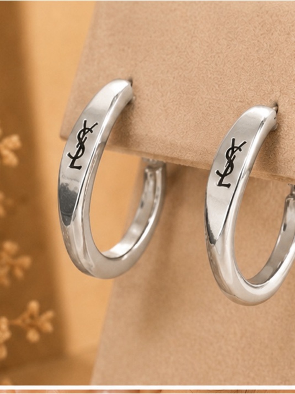 Silver Designer-Inspired Monogram Hoop Earrings